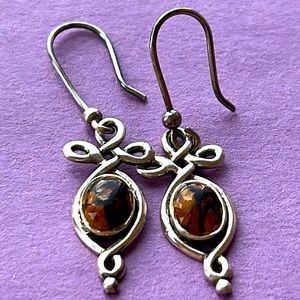 Celtic Trinity knot sterling silver Art Glass dangle earrings